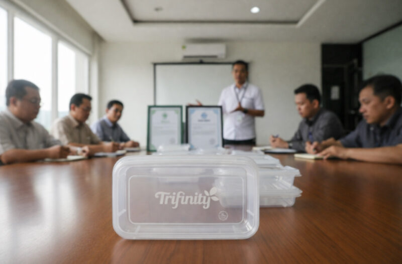 Keamananmu adalah prioritas kami! 🛡️✨ Trifinity secara transparan mempublikasikan sertifikasi Halal dan ISO untuk menjamin wadah kami bebas BPA dan aman bagi kesehatan. Jangan pertaruhkan bisnismu dengan kemasan yang asal-asalan.