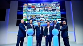 from left to right: Len De Villiers, Chief Technology and Information Officer of Eskom; Zhang Liangang, Chief Scientist of Shandong Port Group; Nicholas Ma, Corporate Vice President, President Global Gov. & Enterprise Key Accounts, Huawei; Dennis Uy, CEO and Co-Founder of Converge ICT; Dr. Juan Abarca Cid&oacute;n, President of HM Hospitales; and Su Yila, Deputy Director of PetroChina (Beijing) Digital Intelligent Research Institute Co., Ltd, CNPC