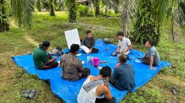 Smallholder farmers take part in a sustainability training session in Subulussalam, Aceh, Indonesia to promote good agricultural practices and responsible palm oil production.